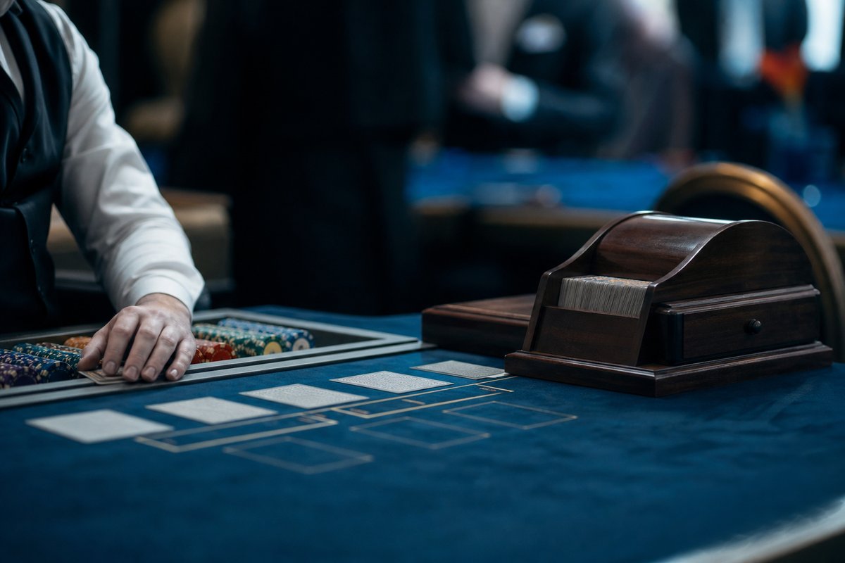 Eleganter Baccarat-Tisch mit hölzernem Kartenschlitten