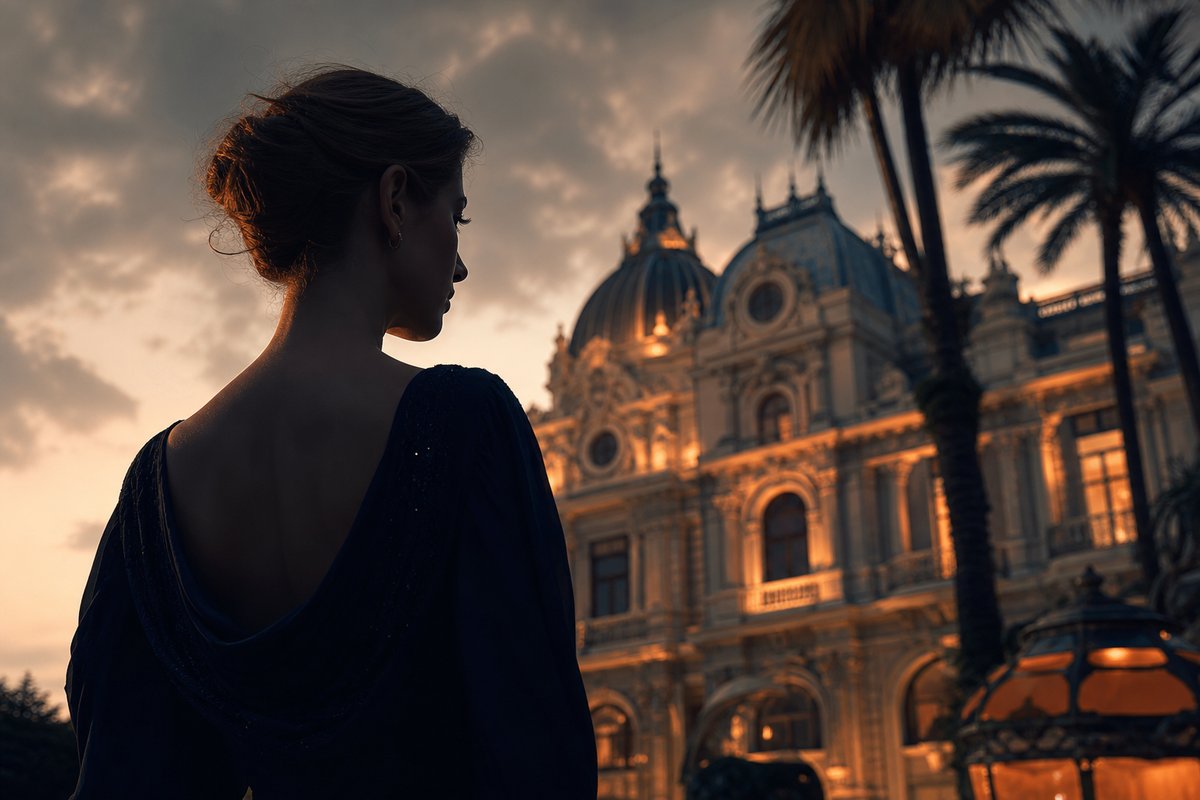 Belle-Époque-Casinofassade an der Riviera zur goldenen Stunde