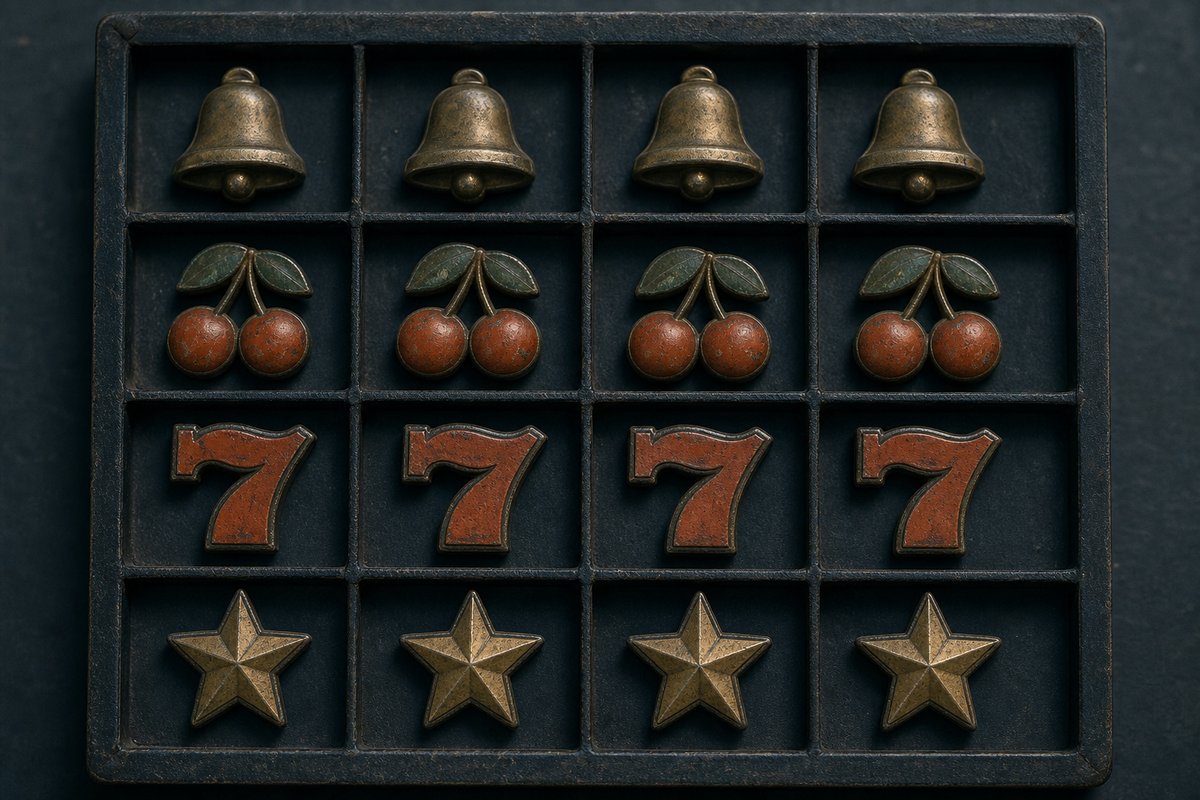 Klassische Automatensymbole als Objekte in einem Raster angeordnet