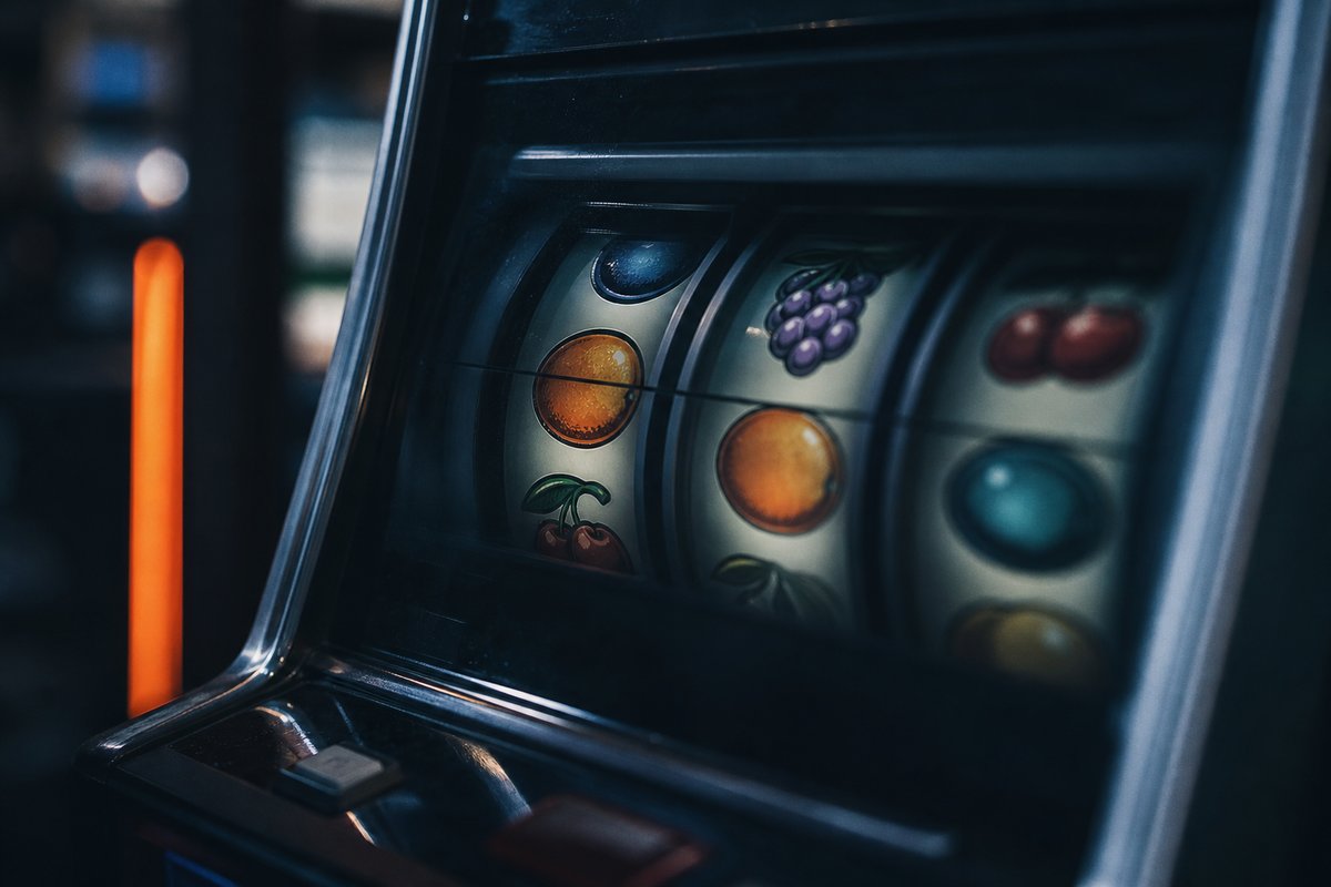 Leuchtendes Walzenfenster eines modernen Spielautomaten